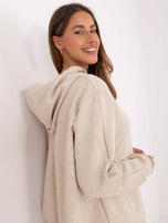 Jasnobeżowy damski komplet z bluzą z kapturem