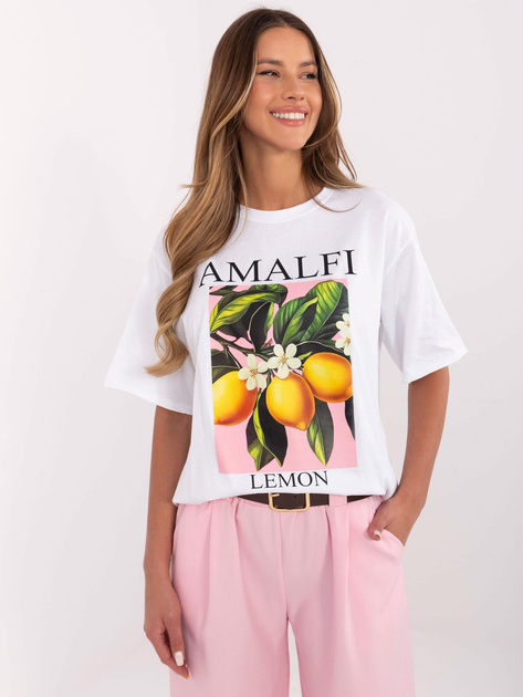 Hurtownia Biały bawełniany t-shirt z nadrukiem