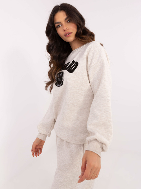 Hurt Jasnobeżowa melanżowa bluza bez kaptura z haftem