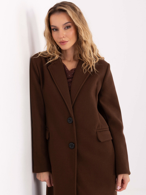 Ciemnobrązowy długi płaszcz z kieszeniami