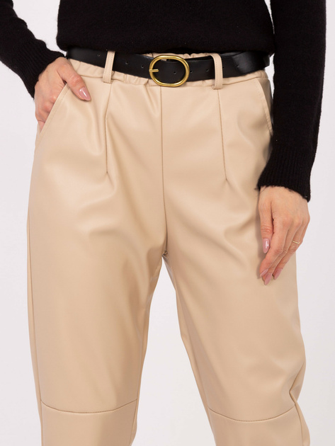 Camelowe skórzane spodnie z paskiem RUE PARIS