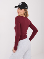 Bordowa bluzka basic z okrągłym dekoltem