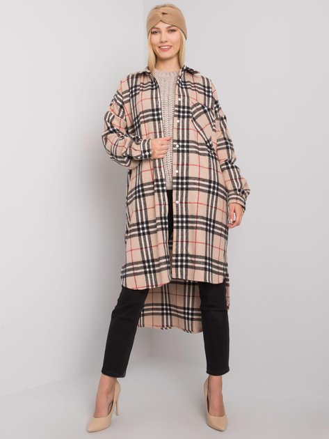 Beżowo-czarna długa koszula w kratę Baltimore