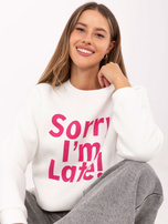 Ecru-różowa ocieplana bluza z napisem