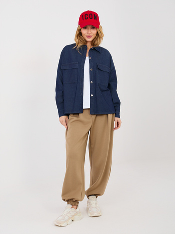 Granatowa jeansowa koszula z kieszeniami 