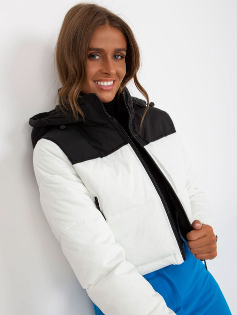 Hurt Czarno-biała pikowana kurtka zimowa z kieszeniami