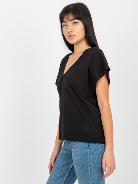 Hurt Czarny damski t-shirt jednokolorowy z dekoltem V MAYFLIES