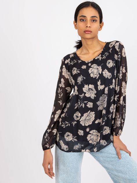 Czarno-beżowa plisowana bluzka Liana