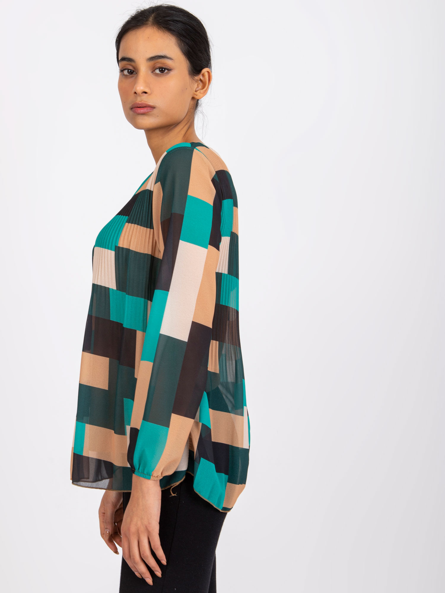 Green-beige patterned blouse Gabriella