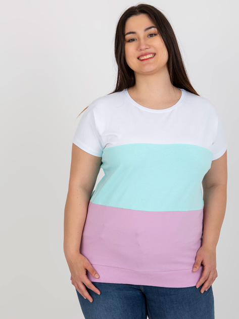 Hurt Biało-miętowa bluzka plus size z okrągłym dekoltem