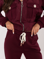 Burgundowy casualowy komplet ze spodniami