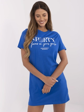 Kobaltowa t-shirtowa sukienka z nadrukiem SUBLEVEL