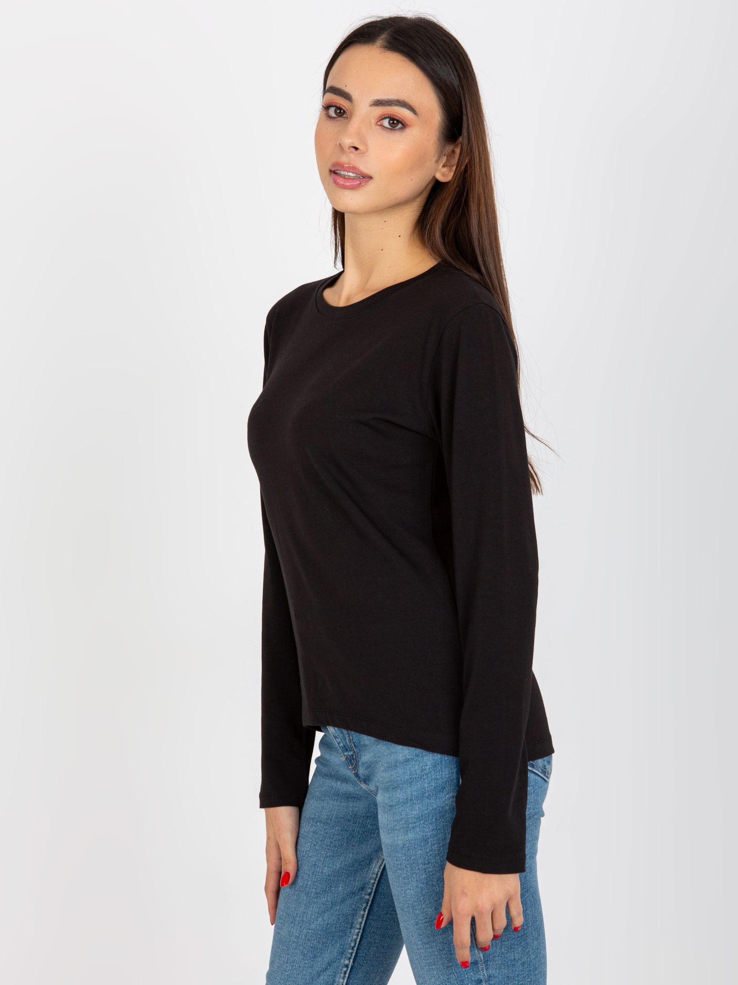 Hurt Czarna gładka bluzka longsleeve z okrągłym dekoltem