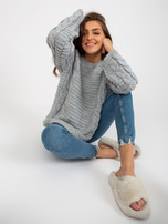 Hurt Szary sweter z warkoczami z dodatkiem wełny RUE PARIS  