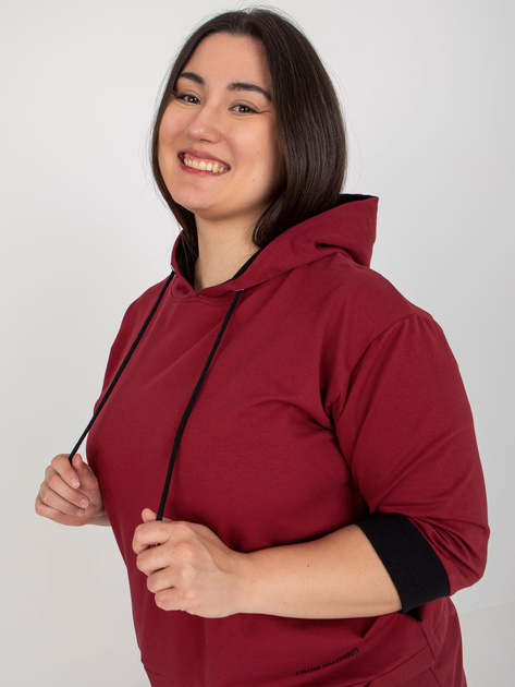 Hurtownia Bordowa damska bluza plus size z napisem