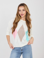 Ecru casualowa bluzka z okrągłym dekoltem 