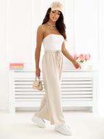 Beżowe szerokie spodnie z wiskozy 