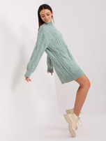 Hurt Miętowa damska sukienka dzianinowa z golfem 