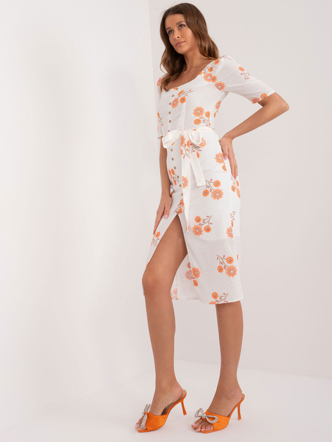 Hurt Ecru-pomarańczowa sukienka damska z krótkim rękawem