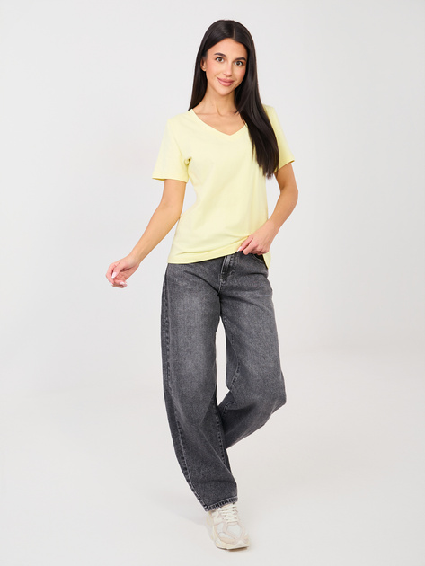 Jasnożółty t-shirt basic o klasycznym kroju RUE PARIS