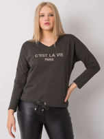 Ciemna khaki bluzka plus size z napisem Sherilyn 