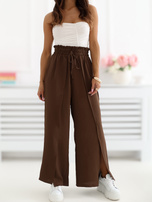 Ciemnobrązowe letnie spodnie z wysokim stanem