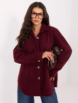 Burgundowa koszulowa kurtka z zapięciem na guziki RUE PARIS 