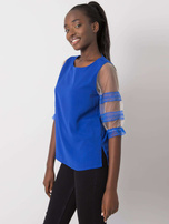 Kobaltowa bluzka z ozdobnymi rękawami Cora