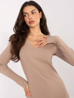 Ciemnobeżowa prążkowana sukienka z bawełny RUE PARIS 