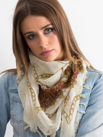 Helle beige Tuch mit Mustern.