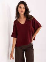 Burgundy women's oversized sweater with viscose.