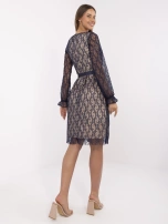 Granatowa wizytowa sukienka z wiązanym paskiem