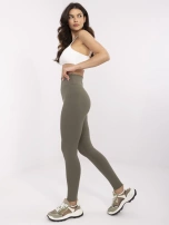 Khaki sportowe legginsy basic z bawełny 