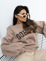 Ciemnobeżowa bluza oversize z napisem RUE PARIS 