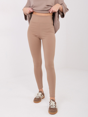 Ciemnobeżowe sportowe legginsy w prążek