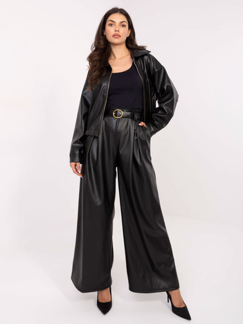 Czarne skórzane spodnie z zakładkami RUE PARIS