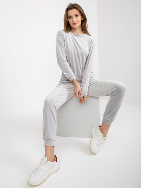 Jasnoszary komplet welurowy ze spodniami Brenda RUE PARIS