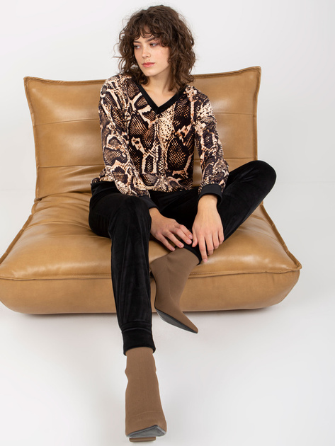 Hurt Jasnobeżowo-czarny komplet welurowy ze spodniami RUE PARIS