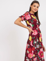 Bordowa sukienka w kwiaty o długości midi Melani