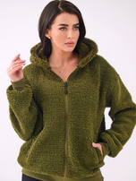 Khaki oversize bunda s kožešinou.