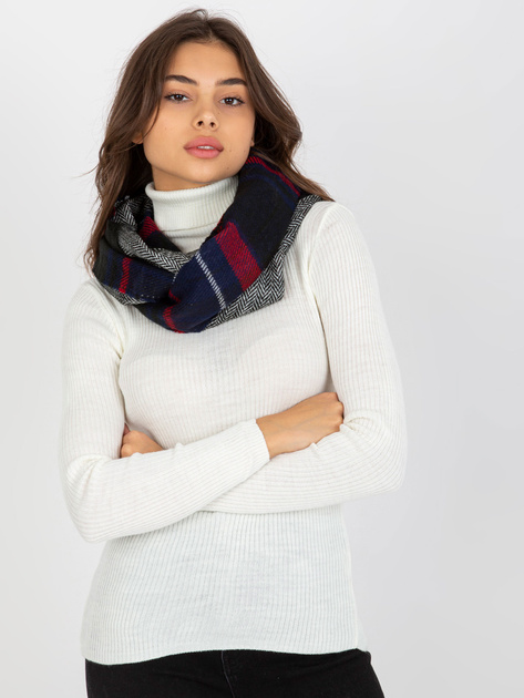 Hurt Granatowo-czerwony komin damski z nadrukiem w kratę