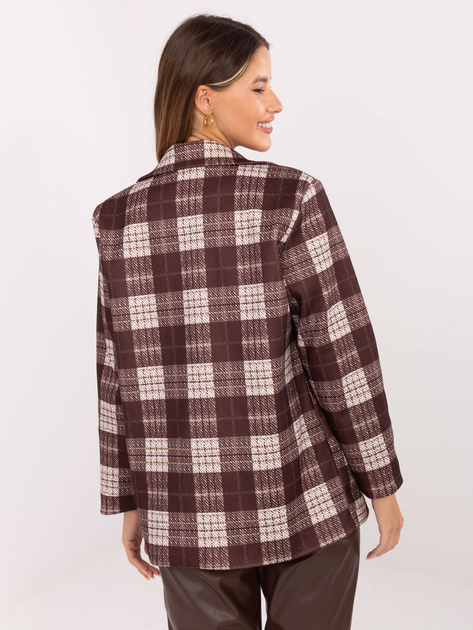 Czekoladowa jednorzędowa marynarka w kratę RUE PARIS