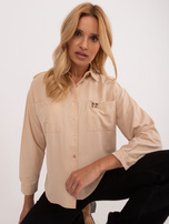 Hurtownia Beżowa rozpinana koszula z długim rękawem