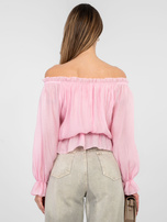 Helles rosa Off-Shoulder-Bluse mit Bindung RUE PARIS.
