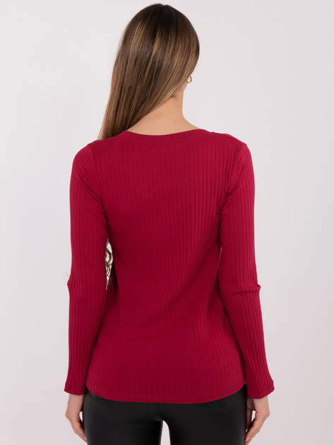 Bordowa prążkowana bluzka z dekoltem V RUE PARIS