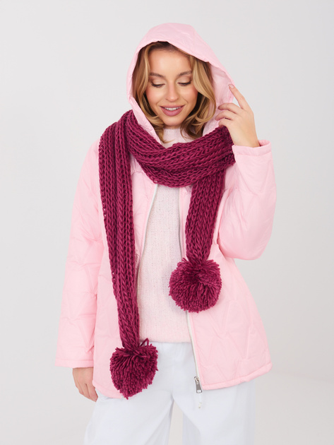 Burgundowy ciepły szal z pomponami