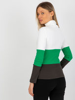 Hurt Ecru-khaki bawełniana bluzka basic z golfem w prążek