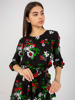 Hurt Czarna rozkloszowana sukienka w kwiaty z paskiem 