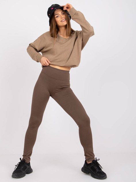 Brązowe gładkie legginsy basic na co dzień