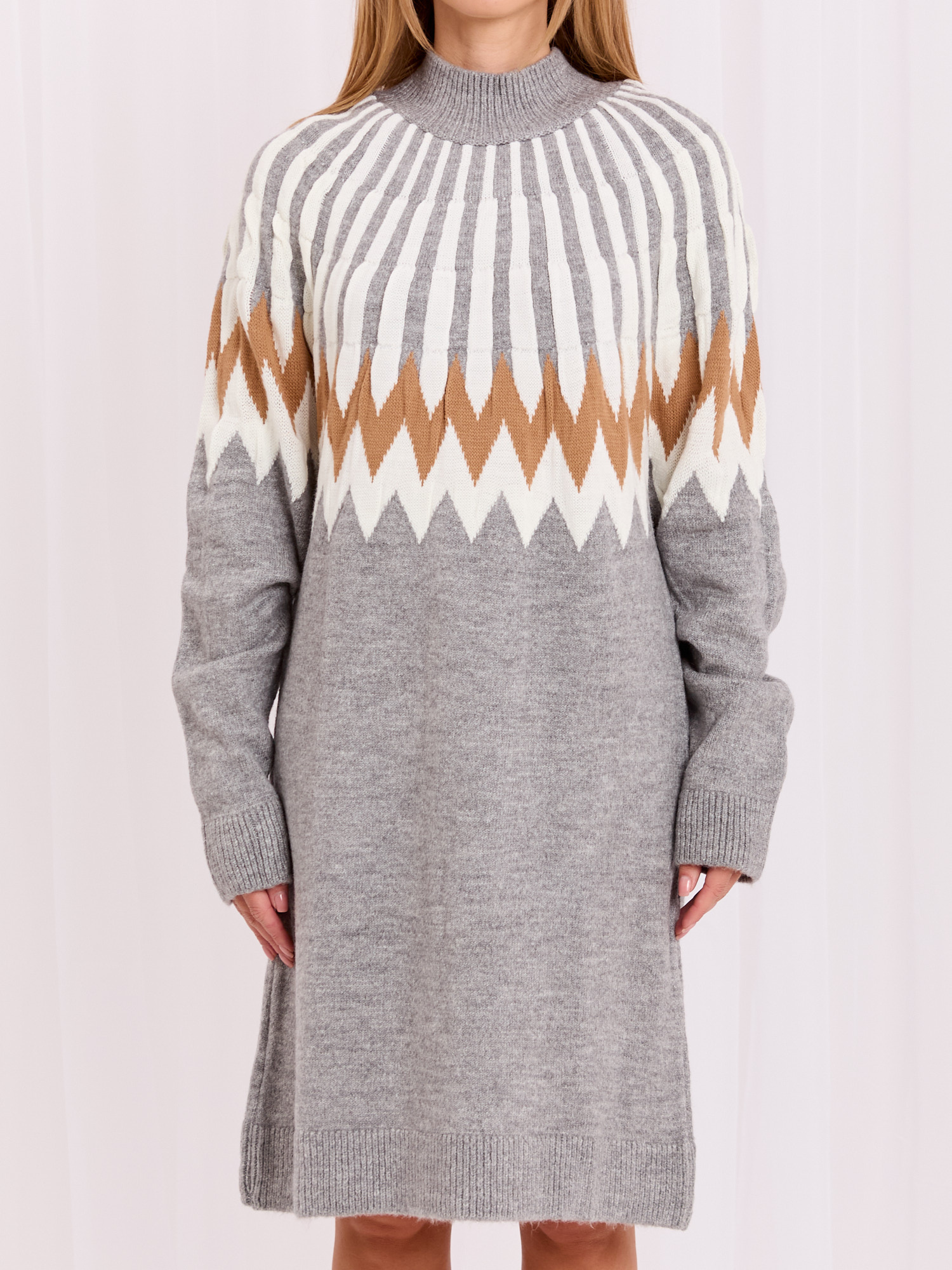 Wholesale Gray Melange Knit Dress Above the Knee RUE PARIS